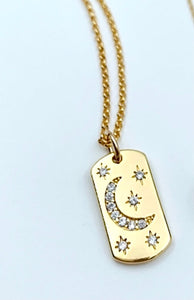 Moon and Stars Tag Necklace