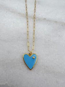 Baby Blue Enamel Heart with CZ Necklace