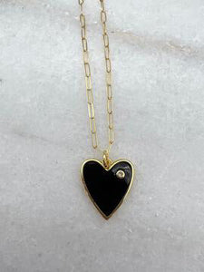 Black Enamel Heart with CZ Necklace