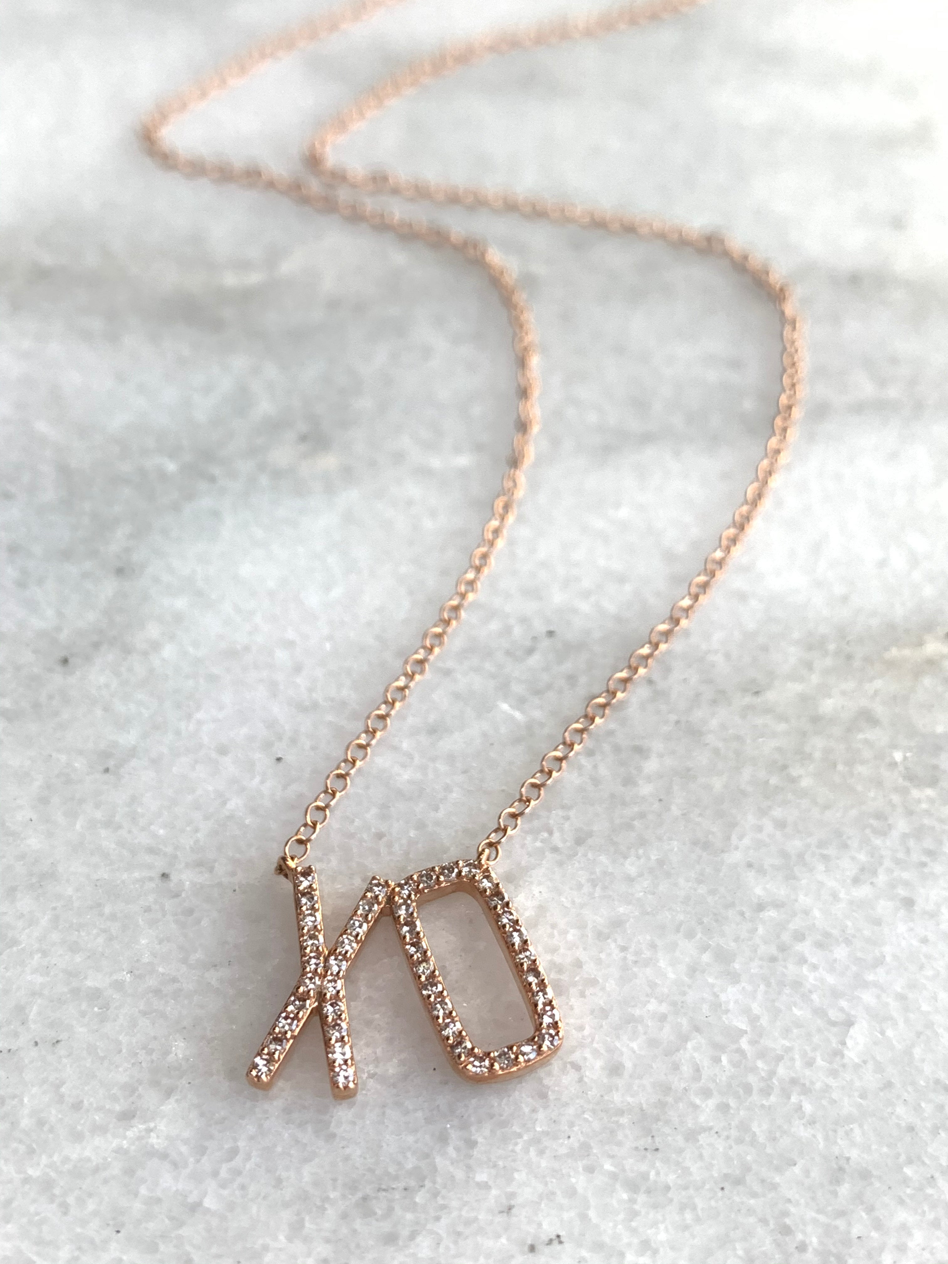 14k Rose Gold Diamond XO Necklace